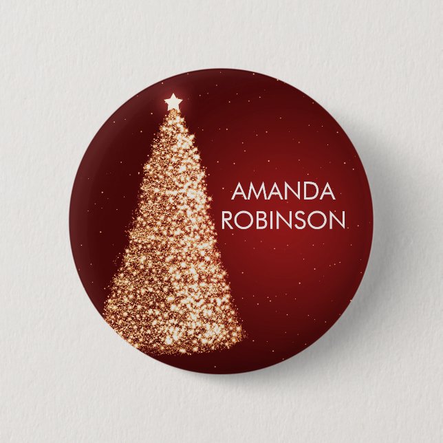 Elegant Gold Christmas Trees Red 6 Cm Round Badge (Front)