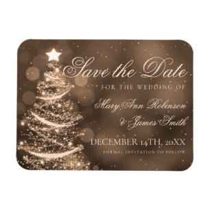 Elegant Gold Christmas Wedding Save The Date Magnet