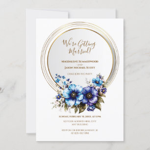 Elegant Gold Circle Frame Blue Purple Floral Invitation