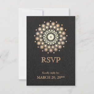 Elegant Gold Circle Motif Black Linen Look RSVP