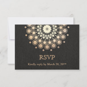 Elegant Gold Circle Motif Black Linen Look RSVP