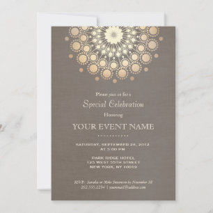 Elegant Gold Circle Motif Taupe Linen Look Formal Invitation
