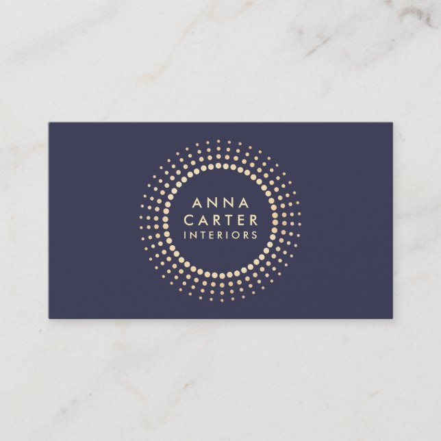 Elegant Gold Circle Navy Professional Designer Business Card (Front)