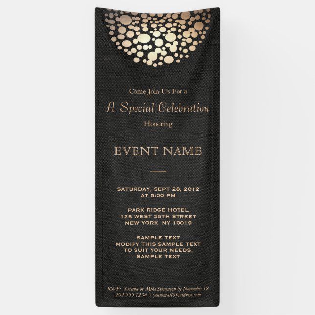 Elegant Gold Circle Sphere Black Banner (Vertical)