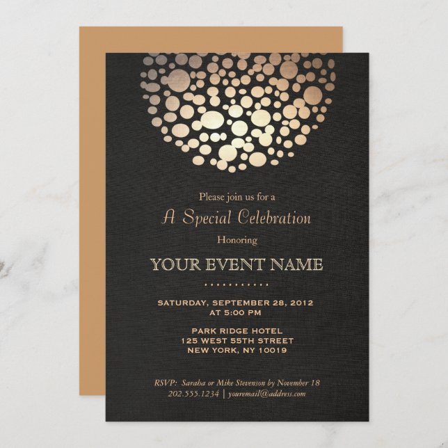 Elegant Gold Circle Sphere Black Formal Invitation (Front/Back)