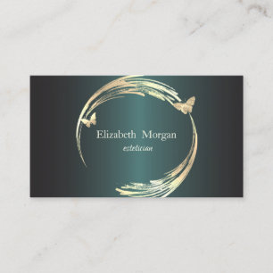 Elegant Gold Circles Butterflies Dark Green  Business Card