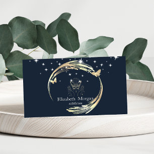 Elegant Gold Circles Butterflies Stars Blue  Business Card