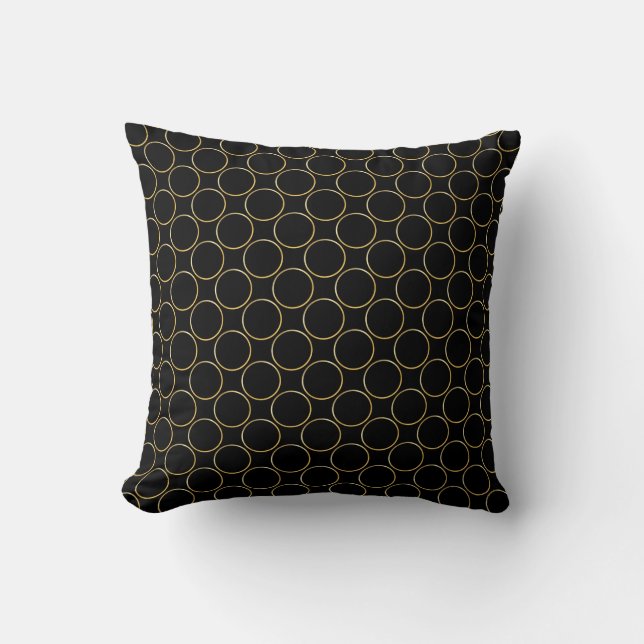 Elegant Gold Circles Pattern Black Template Modern Cushion (Front)