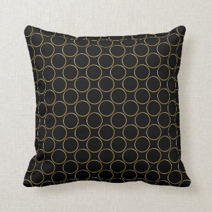 Elegant Gold Circles Pattern Black Template Modern Cushion
