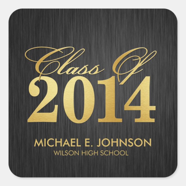 Elegant "Gold" Class of 2014 Graduation Square Sticker (Front)