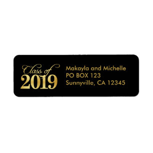 Elegant Gold Class of 2019 Graduation Return Address Label