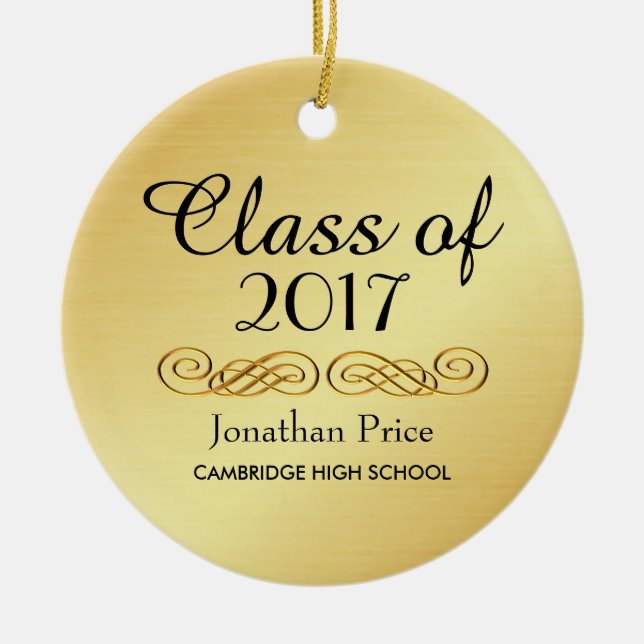 Elegant Gold Class of Graduation Christmas Ceramic Ornament (Front)