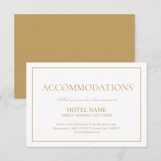 Elegant Gold Classic Script Accommodations Enclosure Card (Front/Back)