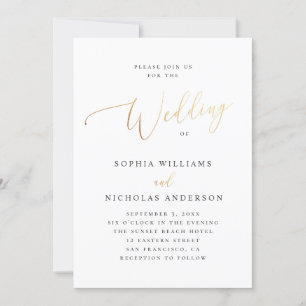 Elegant gold classic wedding. Formal simple script Invitation
