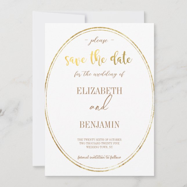Elegant gold classy minimalist save the date (Front)