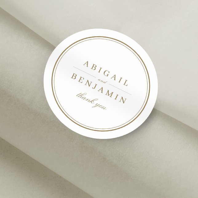 Elegant gold classy minimalist wedding favour classic round sticker (Elegant gold classy minimalist wedding favor classic round sticker)