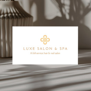 ELEGANT GOLD CLOVER LOGO on WHITE for Salon, Spa Business Card