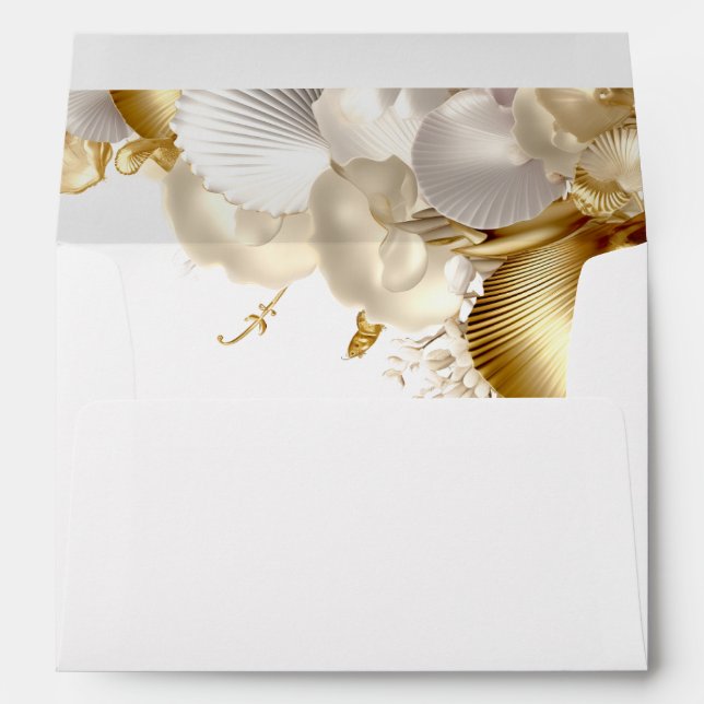 Elegant Gold Coastal Seashell Wedding Envelope (Back (Bottom))