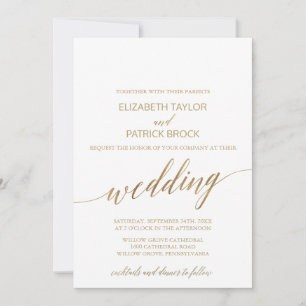 Elegant Gold Cocktails and Dinner Wedding Invitation