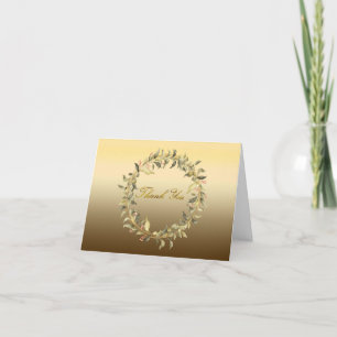 Elegant Gold Color and Watercolor Wreath Thank You Card