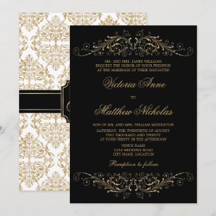 Elegant Gold Colour Flourish and Damask Invitation