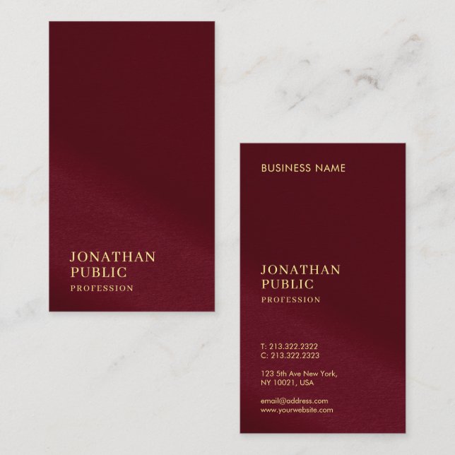 Elegant Gold Colour Text Burgundy Template Luxury Business Card (Front/Back)
