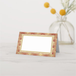 Elegant Gold Coloured Art Deco Red Fan Wedding Place Card