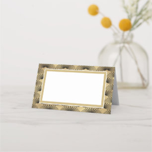 Elegant Gold Coloured Black Art Deco Fan Wedding Place Card