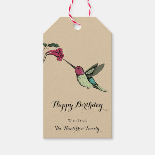 Elegant Gold Colourful Hummingbird Birthday Gift Tags