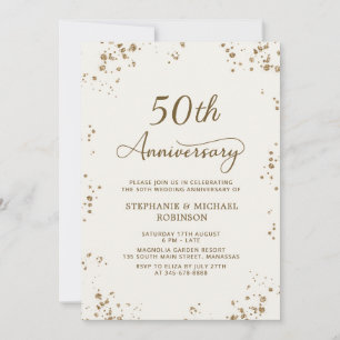 Elegant Gold Confetti 50th Wedding Anniversary Invitation