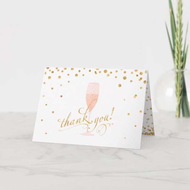 Elegant Gold Confetti and Champagne Thank You Card (Front)