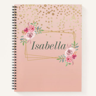 Elegant gold confetti and frame  Spiral Notebook