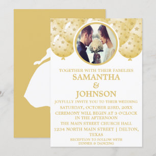 Elegant Gold Confetti Balloons Photo Wedding Invitation