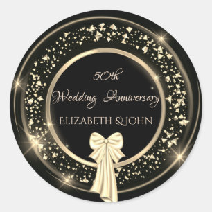 Elegant Gold Confetti ,Bow Anniversary Classic Round Sticker