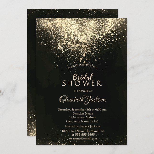 Elegant Gold Confetti Bridal Shower Invitation (Front/Back)