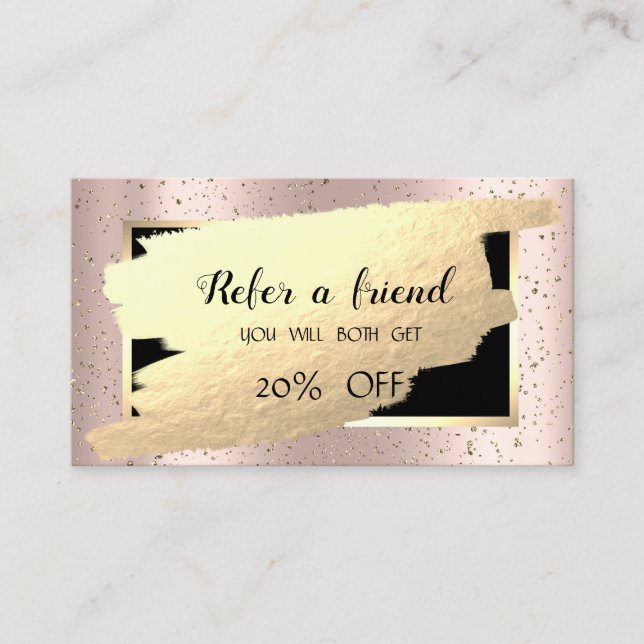 Elegant Gold Confetti,Brush Stroke Rose Gold Referral Card (Front)