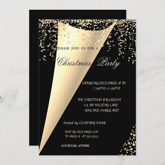 Elegant, Gold Confetti Company Christmas Party Invitation (Front/Back)