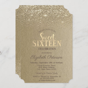 Elegant  Gold Confetti Diamonds Kraft Sweet 16 Invitation