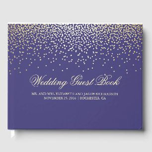 Elegant Gold Confetti Dots Navy Wedding Guest Book