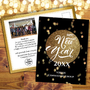 Elegant Gold Confetti Festive Bokeh Business Photo Postcard