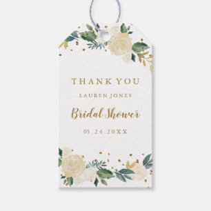 Elegant Gold Confetti Floral Bridal Shower Tags