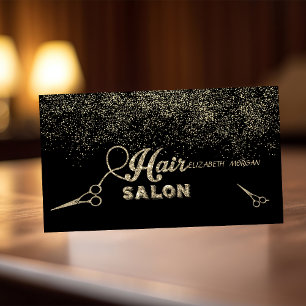 Elegant Gold Confetti Glitter Scissors Black Business Card
