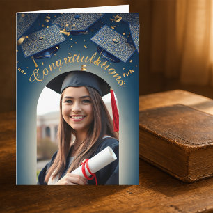 Elegant Gold Confetti Graduation with Photo Arch Card