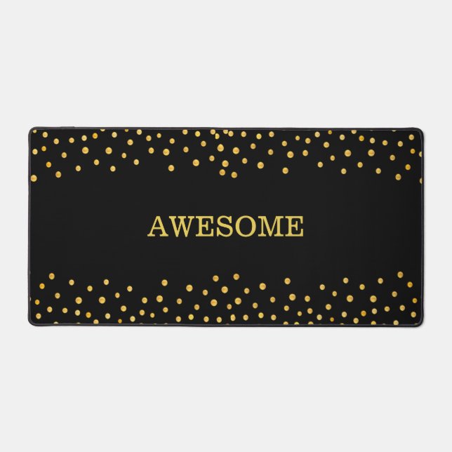 Elegant Gold Confetti on Black Desk Mat (Front)