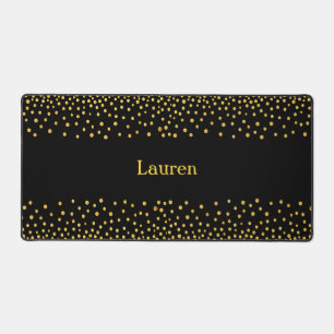 Elegant Gold Confetti on Black Personalised Desk Mat