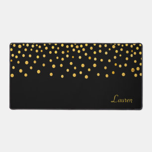 Elegant Gold Confetti on Black Personalised Desk Mat