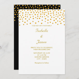 Elegant Gold Confetti on Black & White Invitation