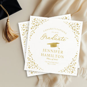 Elegant Gold Confetti On White Graduation Napkin