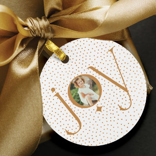 Elegant Gold Confetti Polka Dot Pattern Joy Photo Ornament