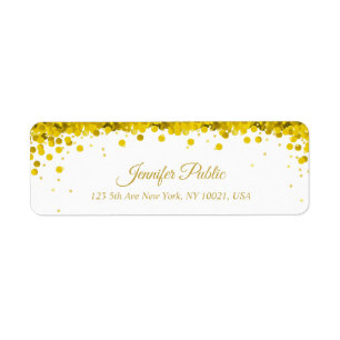 Elegant Gold Confetti Script Luxury Modern Plain Return Address Label